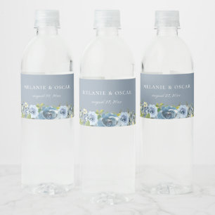 Dusty Blue Yellow Botanical Wedding Water Flasche  Wasserflaschenetikett