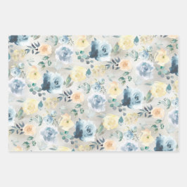Dusty Blue & Yellow Peony Eucalyptus Floral Garden Geschenkpapier Set