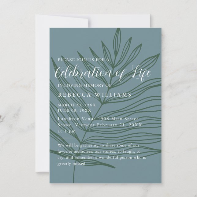 Dusty Blueish Minimal Celebration of Life Einladung (Vorderseite)