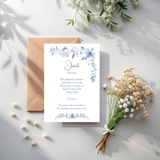 Dusty blühende Grünband Elegante Hochzeit Begleitkarte (Dusty blue floral greenery ribbon elegant wedding details enclosure card wedding invitation suite)