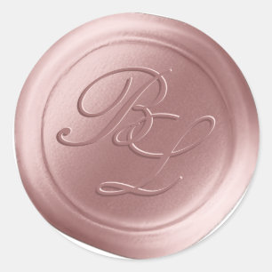 Dusty Blush Double Monogram Imitats Wax Siegel Sti Runder Aufkleber