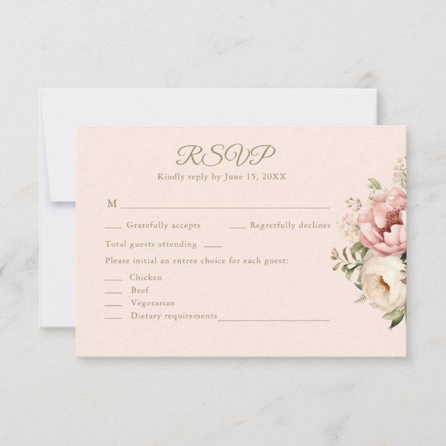 Dusty Blush Floral Wedding RSVP Card (Vorderseite)