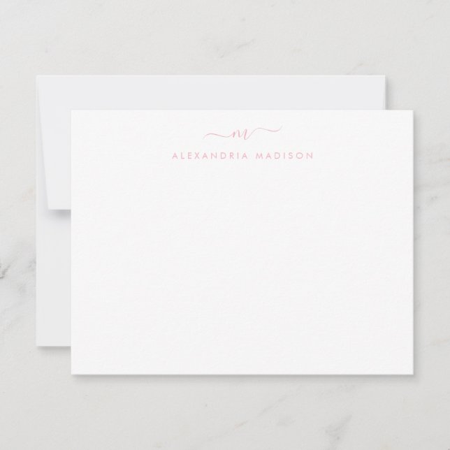 Dusty Blush Pink Script Monogram Swash Stationery Mitteilungskarte (Vorderseite)