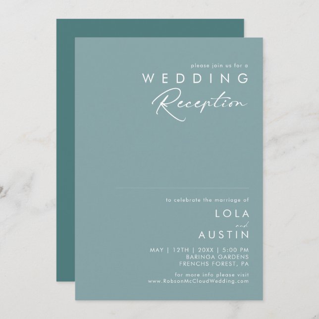 Dusty Boho | Blaue und grüne Hochzeitsempfehlung Einladung (Vorne/Hinten)