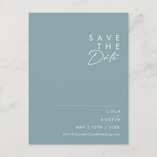 Dusty Boho   Blaues und Grünes Save the Date Einladungspostkarte