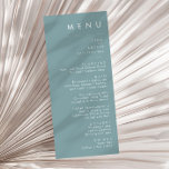 Dusty Boho | Blue and Green Wedning Dinner Menu Menükarte<br><div class="desc">Dieser Dusty Boho | Blaues und grünes Hochzeitsmenü ist perfekt für Ihre bunten rustikalen Hochzeiten. Das schlichte, einzigartige moderne Design, begleitet von einem zeitgenössischen minimalistischen Drehbuch, einer staubblauen und aquamarin grünen Farbpalette, verleiht diesem Produkt ein klassisches böhmisches Ambiente. Behalt es so, wie es ist, oder wähle es aus, um es...</div>