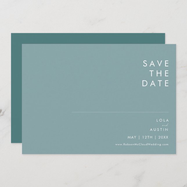 Dusty Boho Blue & Green Horizontal Save the Date (Vorne/Hinten)