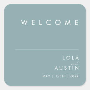 Dusty Boho   Blue Wedding Welcome Square Sticker