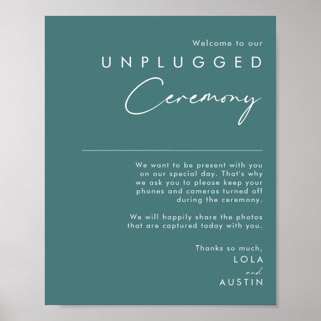Dusty Boho | Green Unplugony Zeremony Sign Poster (Vorne)