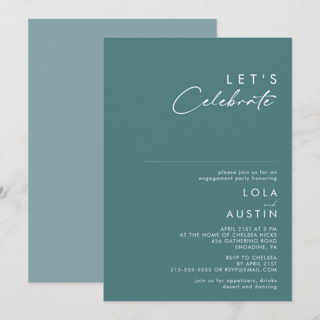 Dusty Boho | Grün und Blau Feiern Einladung (Vorne/Hinten)