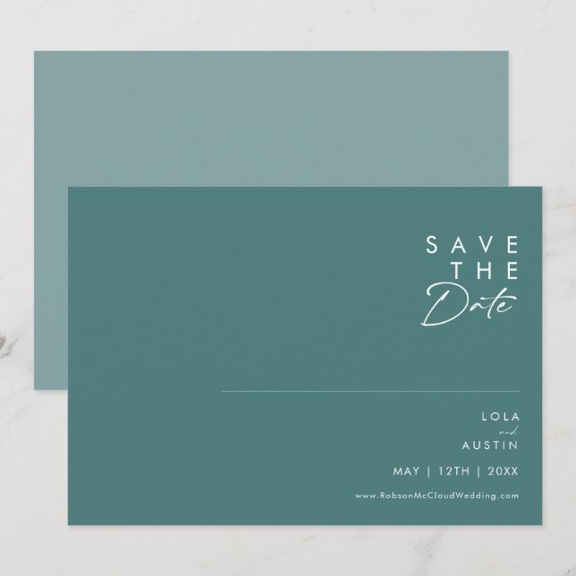 Dusty Boho | Horizontal grün und blau Save The Date (Vorne/Hinten)