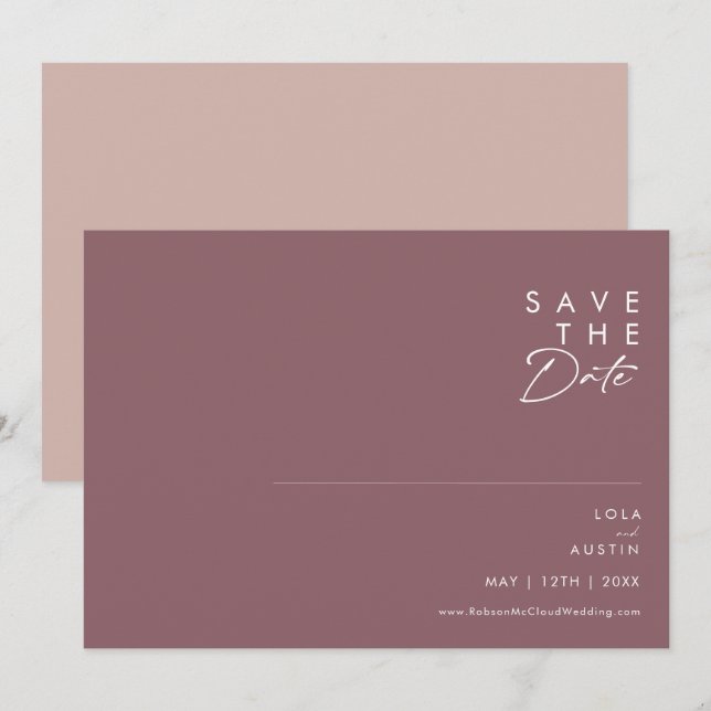 Dusty Boho | Horizontal Lila und Rose Save The Date (Vorne/Hinten)