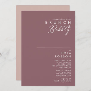 Dusty Boho Lila & Rose Brunch und Bubbly Dusche Einladung