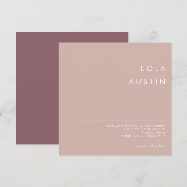 Dusty Boho | Rose und Lila Square Wedding Einladung (Vorne/Hinten)