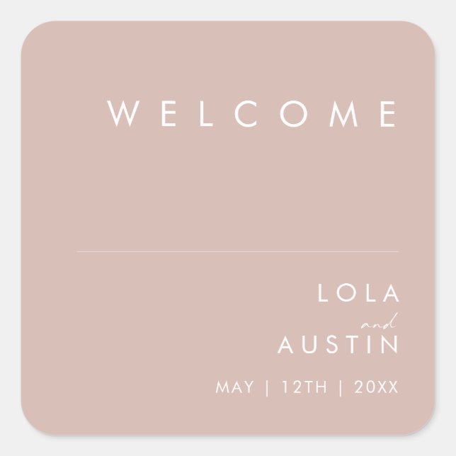 Dusty Boho | Rose Wedding Welcome Square Sticker (Vorderseite)