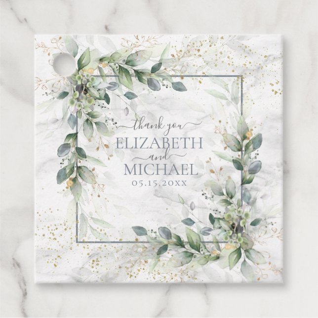 Dusty Botanical Greenerity Gold Marble Wedding Geschenkanhänger (Vorderseite)