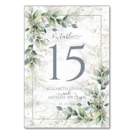 Dusty Botanical Greenerity Gold Marble Wedding Tischnummer