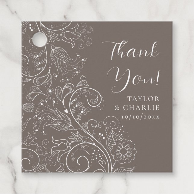 Dusty Brown Elegant Floral Wedding Vielen Dank Geschenkanhänger (Vorderseite)