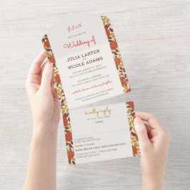 Dusty Brunt Orange Peony Blume Hochzeit im Herbst All In One Einladung