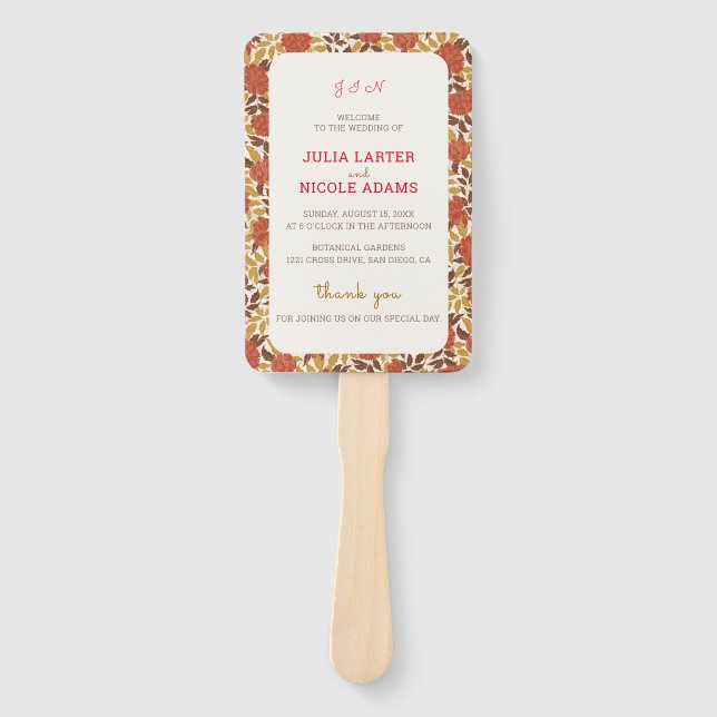 Dusty Brunt Orange Peony Blume Hochzeit im Herbst Fächer (Vorderseite)