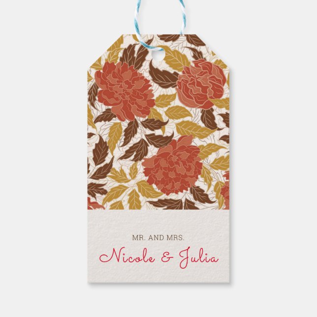 Dusty Brunt Orange Peony Blume Hochzeit im Herbst Geschenkanhänger (Rückseite)