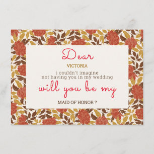 Dusty Brunt Orange Peony Blume Hochzeit im Herbst Menükarte