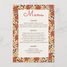 Dusty Brunt Orange Peony Blume Hochzeit im Herbst Menükarte