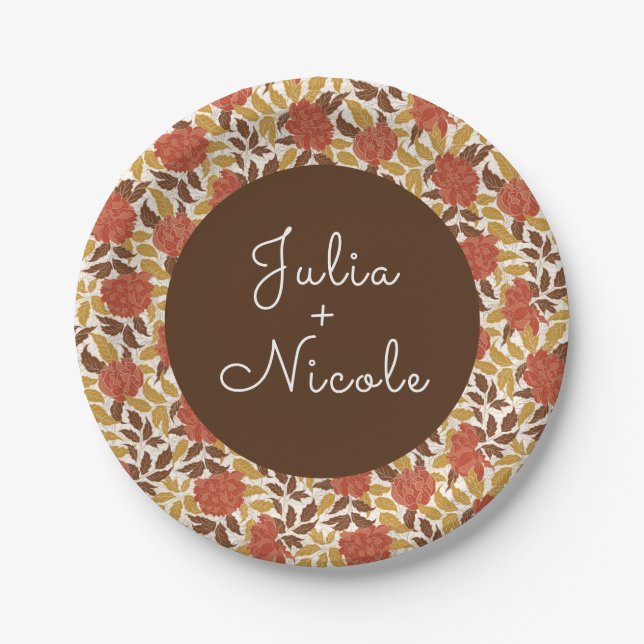 Dusty Brunt Orange Peony Blume Hochzeit im Herbst Pappteller (Vorderseite)