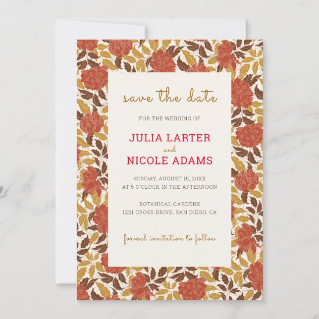 Dusty Brunt Orange Peony Blume Hochzeit im Herbst Save The Date (Vorderseite)