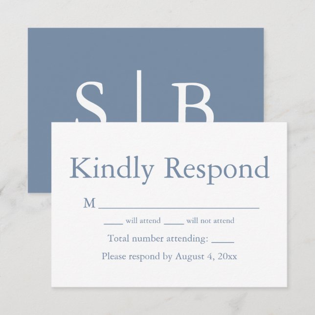 Dusty Bue Monogram Response RSVP Karte (Vorne/Hinten)