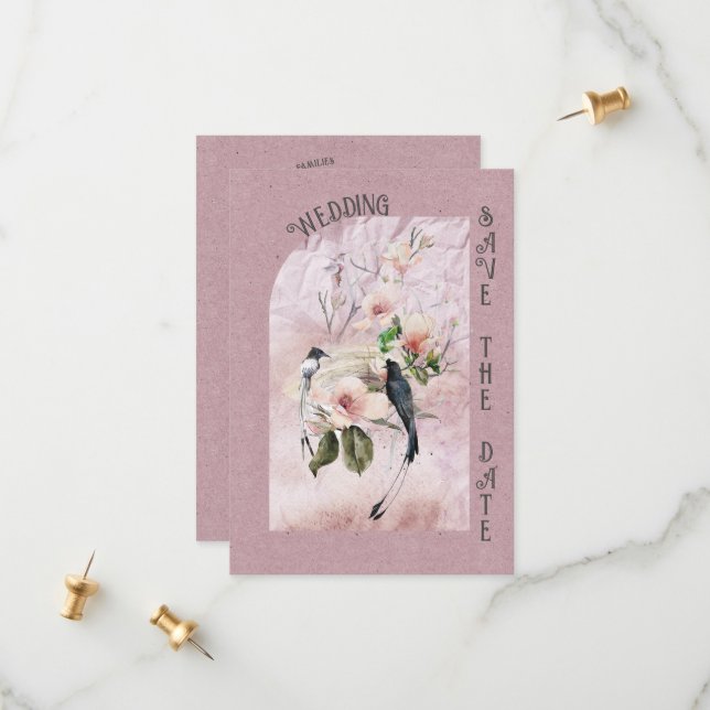 Dusty Burgund Magnolia Blüten und Hochzeiten von V Save The Date (Vorderseite/Rückseite Beispiel)