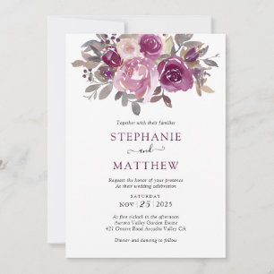 Dusty Burgundy Blush Botanical Wedding Einladung