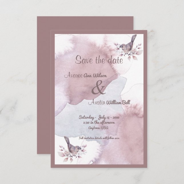 Dusty Burgundy Wasserfarbe und Rose Gold Ampersand Save The Date (Vorne/Hinten)