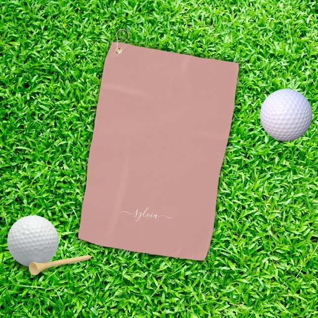 Dusty Coral Modern Girly Monogram Name Golfhandtuch (Dusty Coral Modern Girly Monogram Name Golf Towel)
