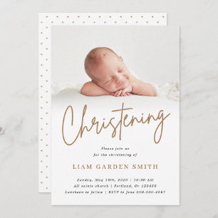 Dusty Cream Handwriting Script Christening Foto Einladung