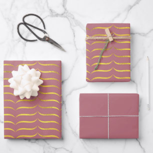 Dusty Deep Pink und Gold Geschenkpapier Set