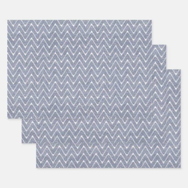 Dusty Denim Blue Small Zickzack Pattern Geschenkpapier Set (Set)