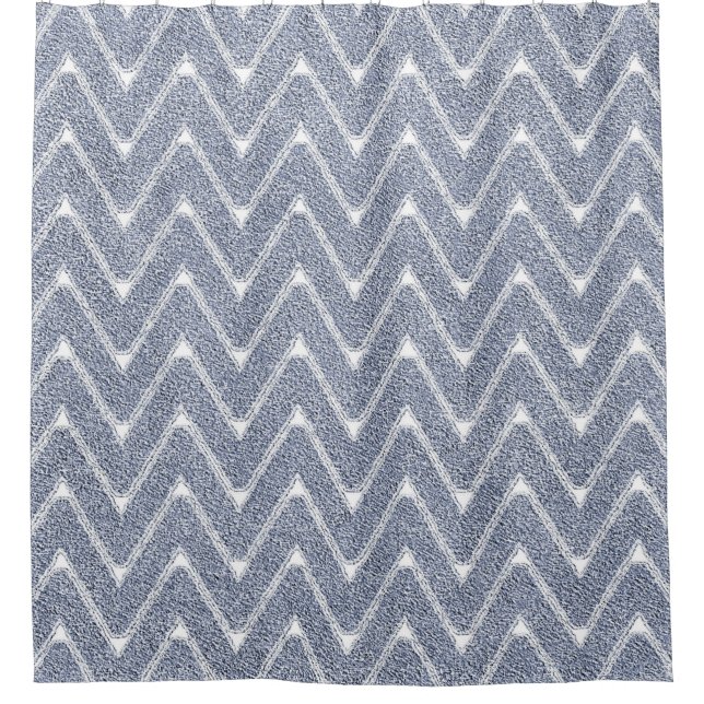 Dusty Denim Blue Zickzack Pattern Duschvorhang (Vorderseite)