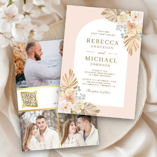 Dusty Earthy Floral Arch QR Code Foto Wedding Einladung