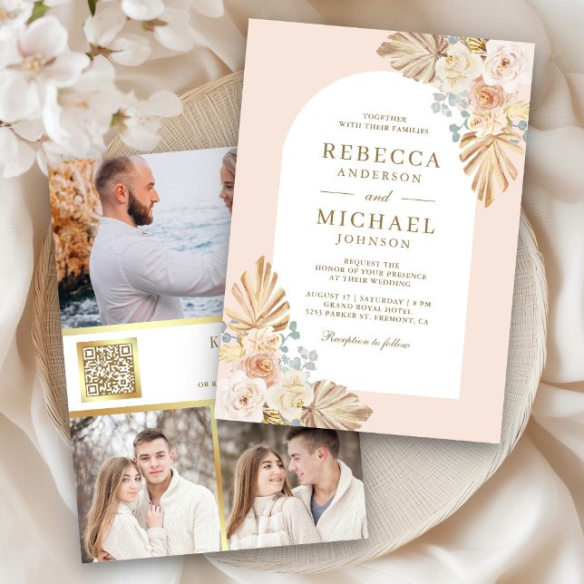 Dusty Earthy Floral Arch QR Code Foto Wedding Einladung (Von Creator hochgeladen)