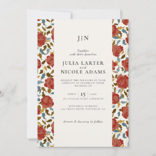 Dusty Elegant Golden Rote Rose Blume Hochzeit Einladung