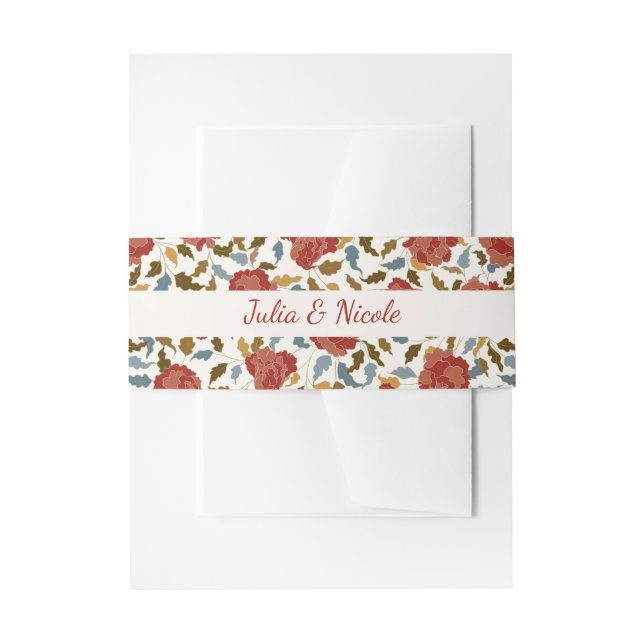 Dusty Elegant Golden Rote Rose Blume Hochzeit Einladungsbanderole (Vorderseite Beispiel)