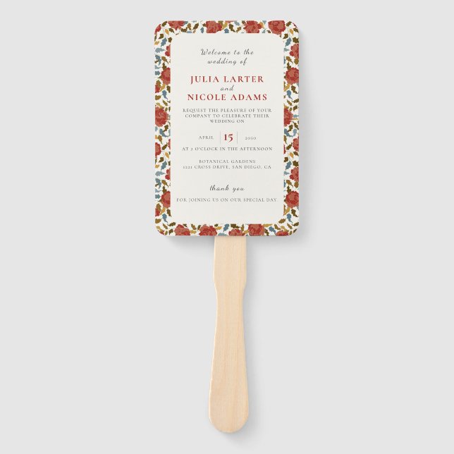 Dusty Elegant Golden Rote Rose Blume Hochzeit Fächer (Vorderseite)