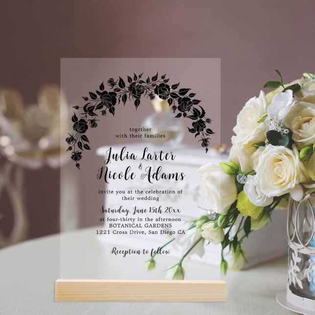 Dusty Elegante Golden Rote Rose Blume Hochzeitsrei Acryleinladungen (Von Creator hochgeladen)