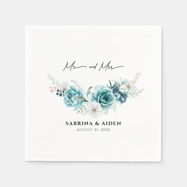 Dusty Emerald Green White Floral Wedding Serviette (Vorderseite)