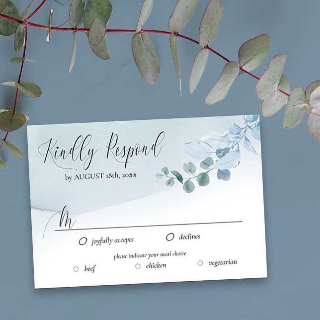 Dusty Eucalyptus Elegant Meetingoptionen Hochzeit  RSVP Karte (RSVP Card with editable response date and meal options)