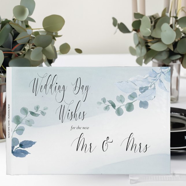Dusty Eucalyptus Elegant Wedding Day wünscht Gästebuch (Wedding Day Wishes guest book from Dusty Eucalyptus wedding collection)
