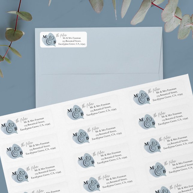 Dusty Eucalyptus, künftige Rücksendeadresse (Monogrammed wedding return address labels for the future Mr & Mrs)
