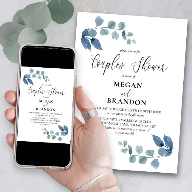 Dusty Eucalyptus Simple Elegant Couples Dusche Einladung (Dusty Eucalyptus Couples Shower Invitation)