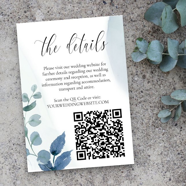 Dusty Eucalyptus Wedding Website Details QR Code Begleitkarte (QR Code Wedding Website Details card from my Dusty Eucalyptus wedding collection)